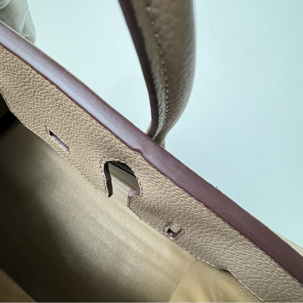 Etoupe Pebble Leather 30 Leather Bag Belted Lock Key Satchel w/ Gold Hardware C1 - Picture 16 of 16